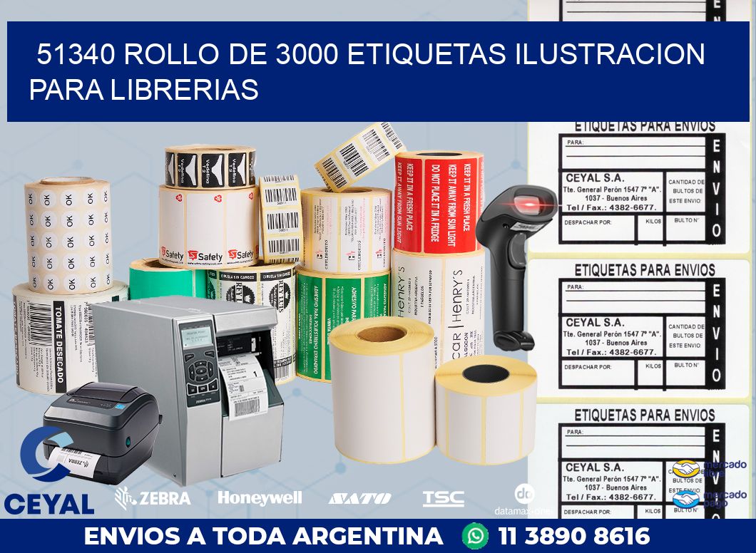 51340 ROLLO DE 3000 ETIQUETAS ILUSTRACION PARA LIBRERIAS