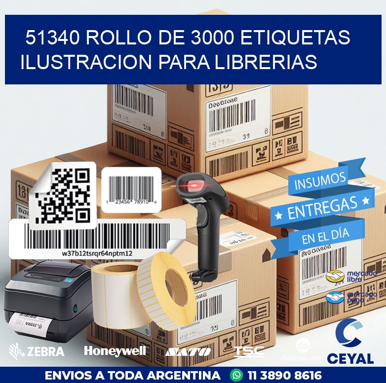 51340 ROLLO DE 3000 ETIQUETAS ILUSTRACION PARA LIBRERIAS