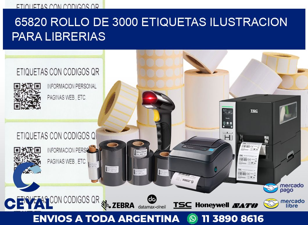 65820 ROLLO DE 3000 ETIQUETAS ILUSTRACION PARA LIBRERIAS