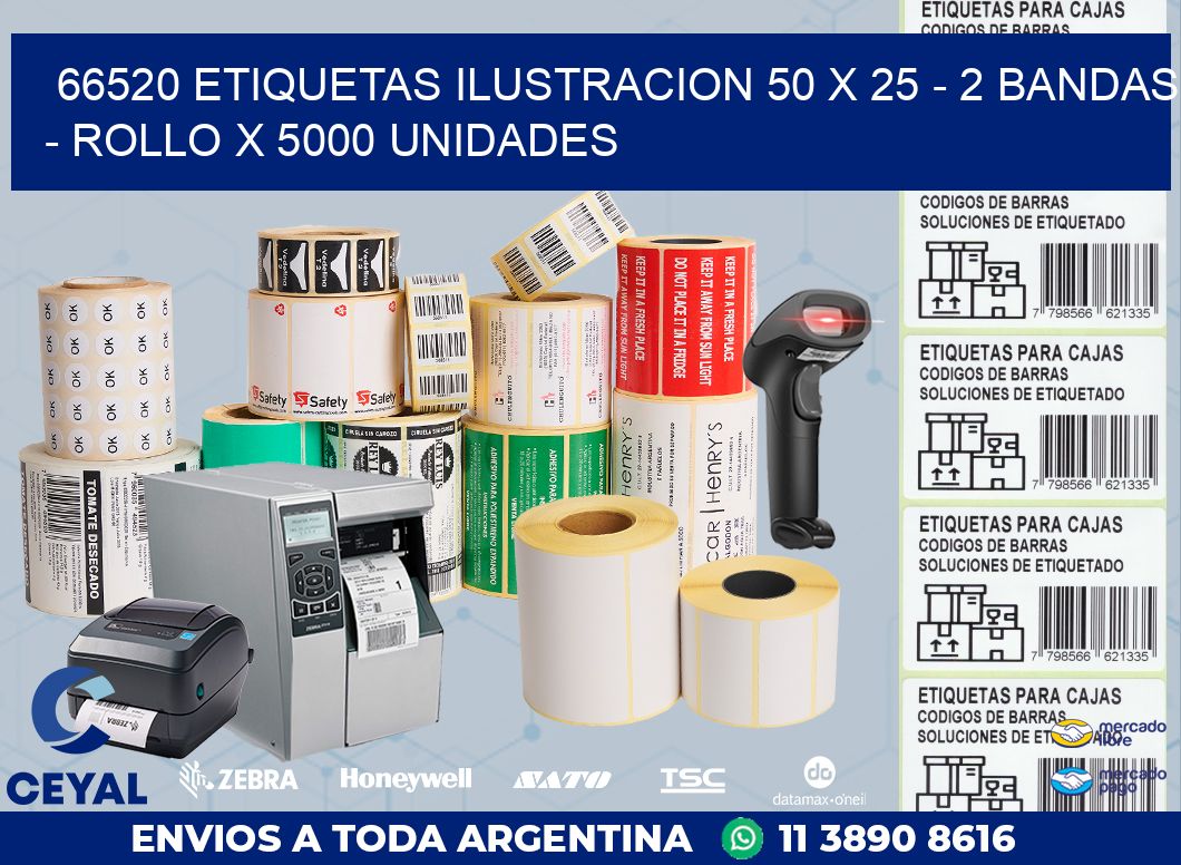 66520 ETIQUETAS ILUSTRACION 50 X 25 - 2 BANDAS - ROLLO X 5000 UNIDADES