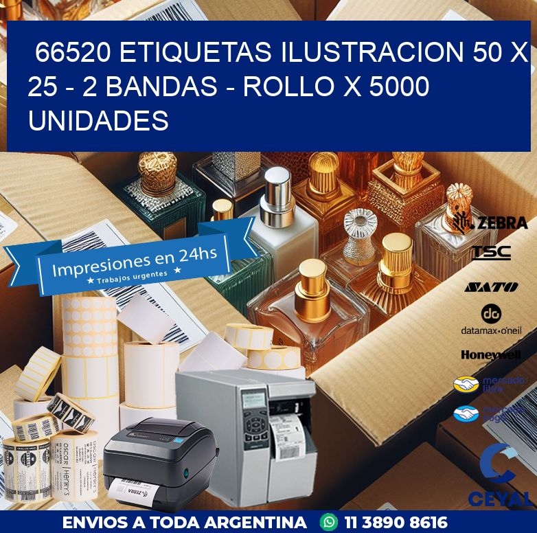 66520 ETIQUETAS ILUSTRACION 50 X 25 – 2 BANDAS – ROLLO X 5000 UNIDADES