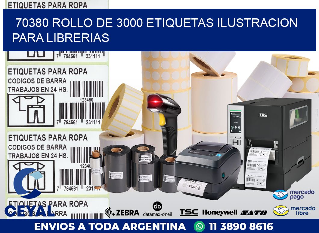 70380 ROLLO DE 3000 ETIQUETAS ILUSTRACION PARA LIBRERIAS