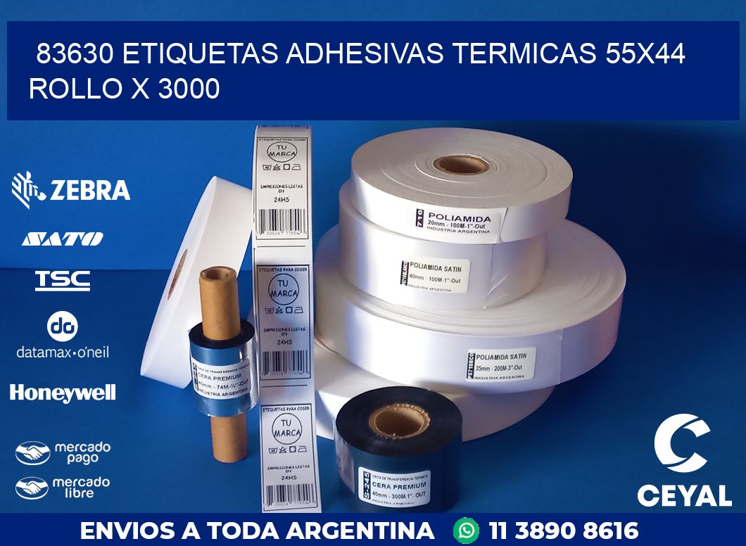 83630 ETIQUETAS ADHESIVAS TERMICAS 55X44 ROLLO X 3000