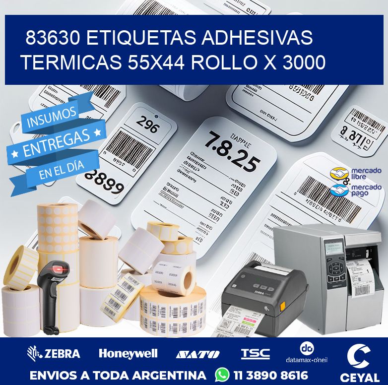 83630 ETIQUETAS ADHESIVAS TERMICAS 55X44 ROLLO X 3000
