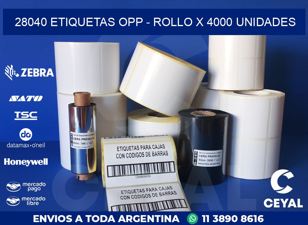 28040 ETIQUETAS OPP – ROLLO X 4000 UNIDADES