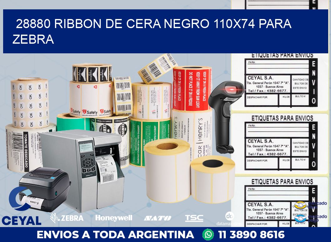 28880 RIBBON DE CERA NEGRO 110X74 PARA ZEBRA