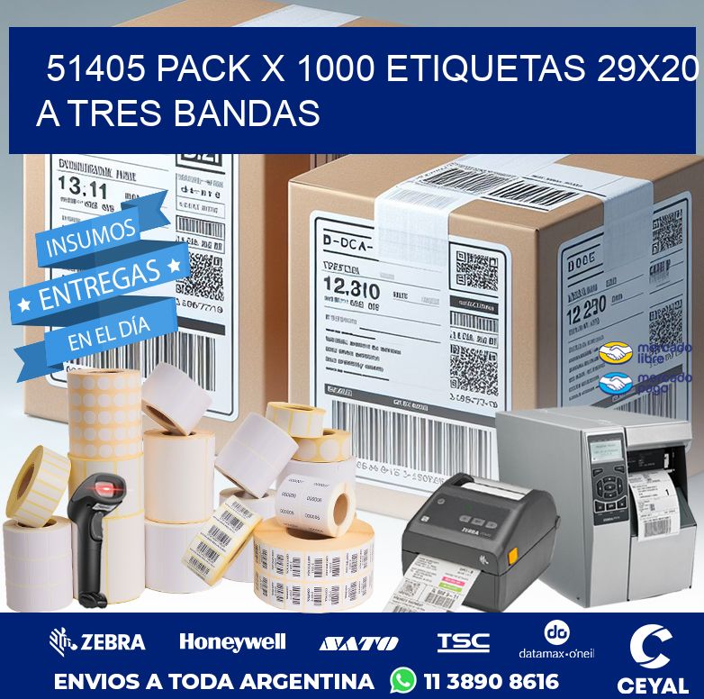 51405 PACK X 1000 ETIQUETAS 29X20 A TRES BANDAS