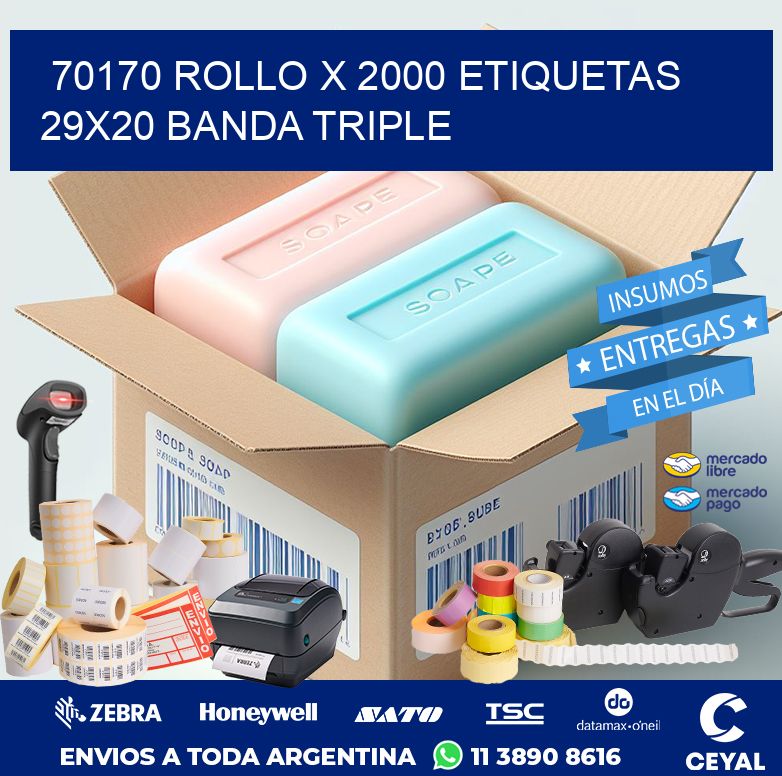 70170 ROLLO X 2000 ETIQUETAS 29X20 BANDA TRIPLE