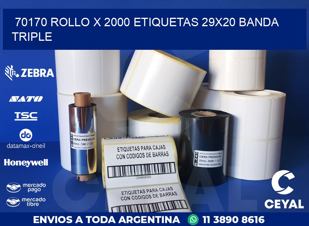 70170 ROLLO X 2000 ETIQUETAS 29X20 BANDA TRIPLE
