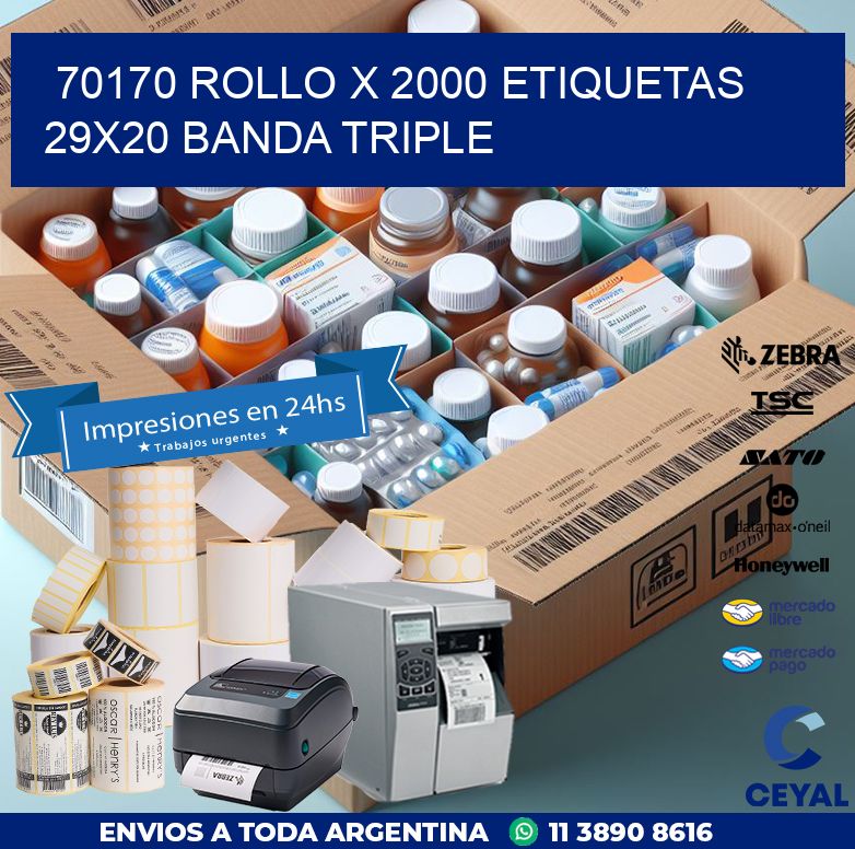70170 ROLLO X 2000 ETIQUETAS 29X20 BANDA TRIPLE