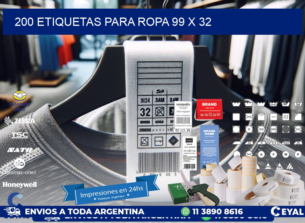 200 ETIQUETAS PARA ROPA 99 x 32