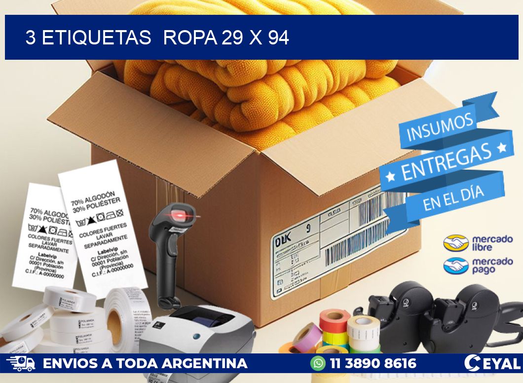 3 ETIQUETAS  ROPA 29 x 94