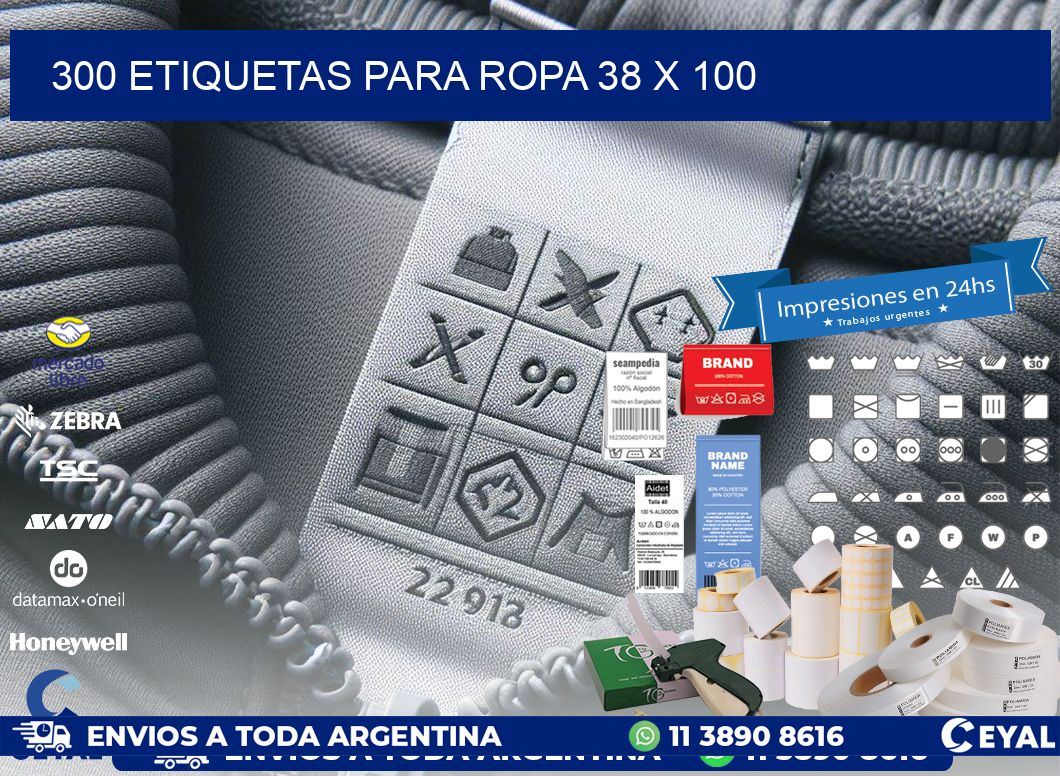 300 ETIQUETAS PARA ROPA 38 x 100