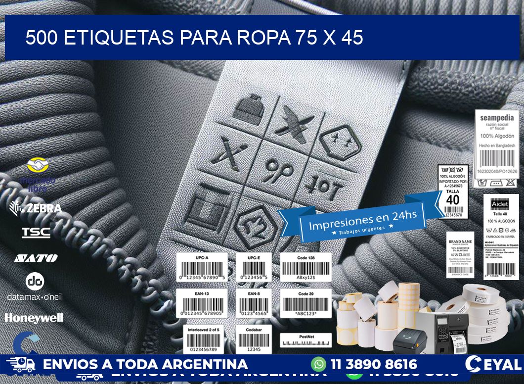 500 ETIQUETAS PARA ROPA 75 x 45
