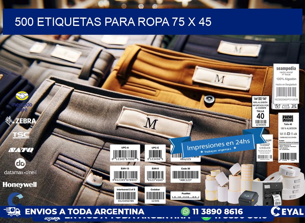500 ETIQUETAS PARA ROPA 75 x 45