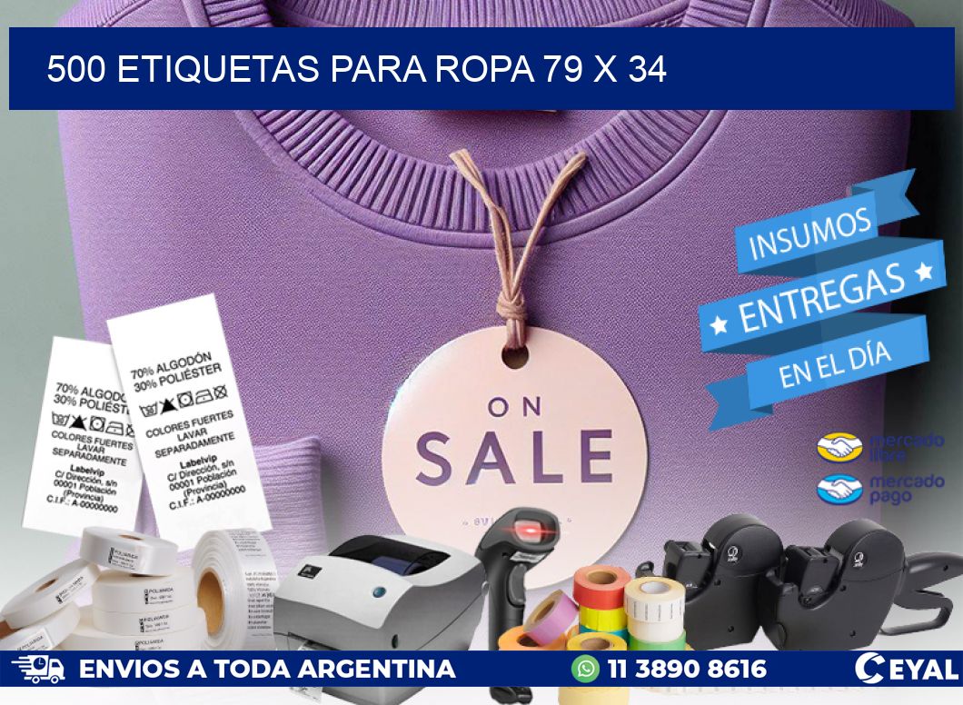 500 ETIQUETAS PARA ROPA 79 x 34