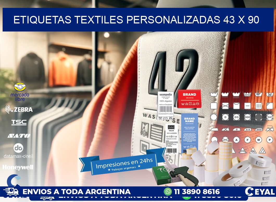 ETIQUETAS TEXTILES PERSONALIZADAS 43 x 90