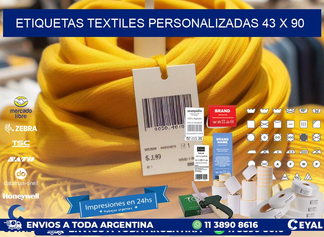 ETIQUETAS TEXTILES PERSONALIZADAS 43 x 90