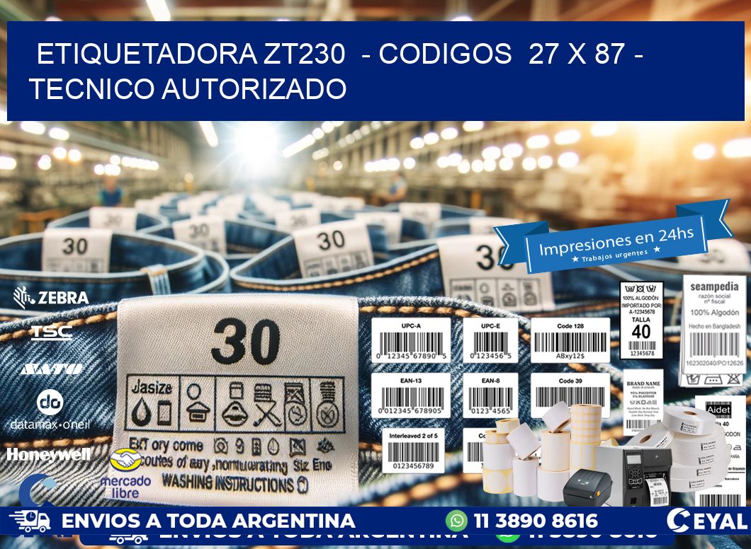 ETIQUETADORA ZT230  - CODIGOS  27 x 87 - TECNICO AUTORIZADO
