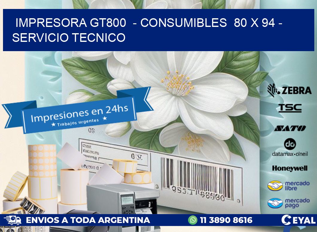 IMPRESORA GT800 - CONSUMIBLES 80 x 94 - SERVICIO TECNICO