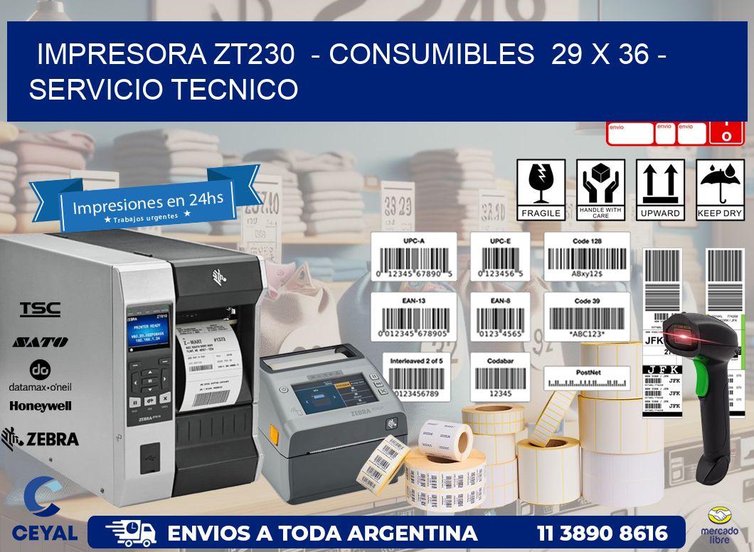 IMPRESORA ZT230  - CONSUMIBLES  29 x 36 - SERVICIO TECNICO