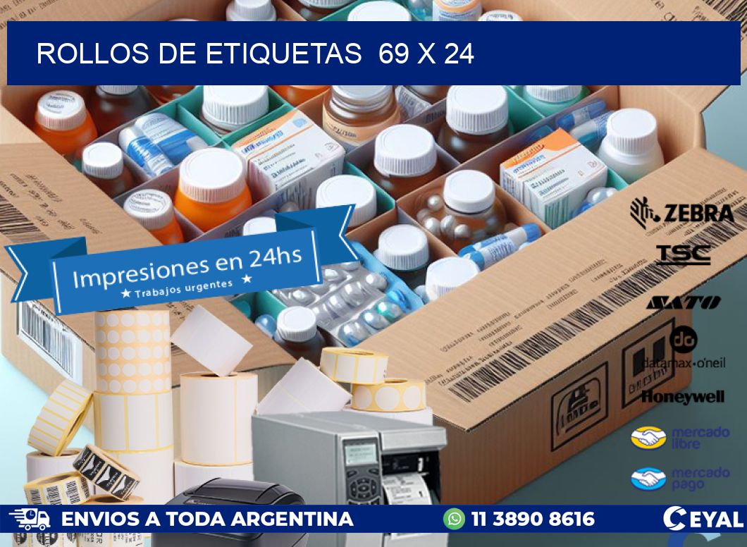 ROLLOS DE ETIQUETAS  69 x 24