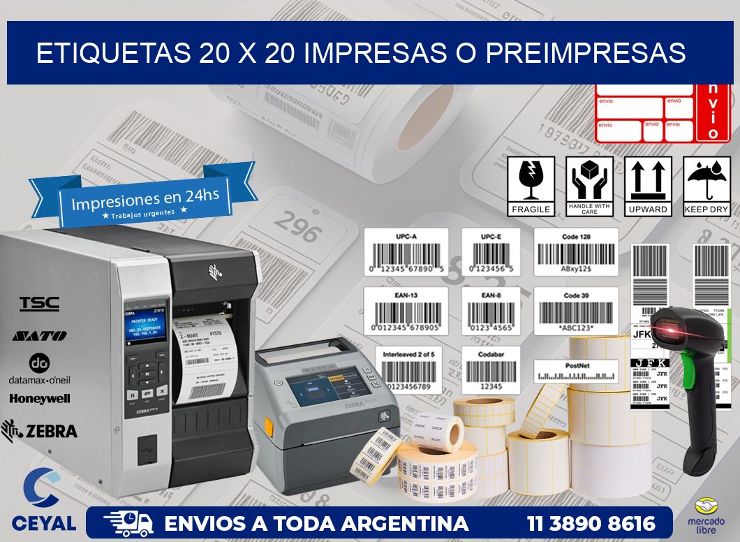 ETIQUETAS 20 x 20 IMPRESAS O PREIMPRESAS