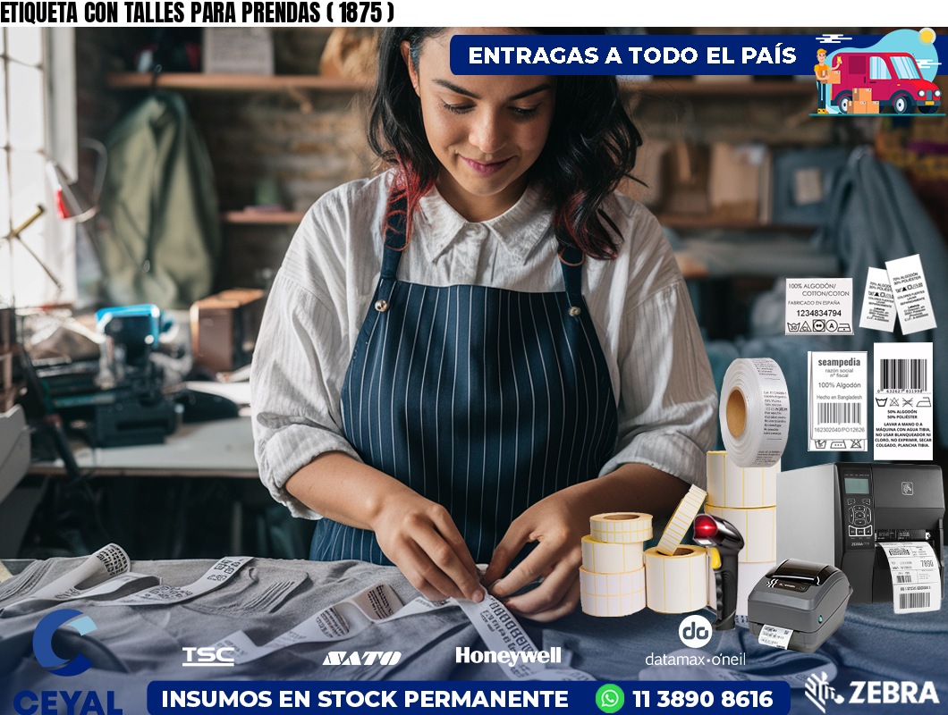 ETIQUETA CON TALLES PARA PRENDAS ( 1875 )
