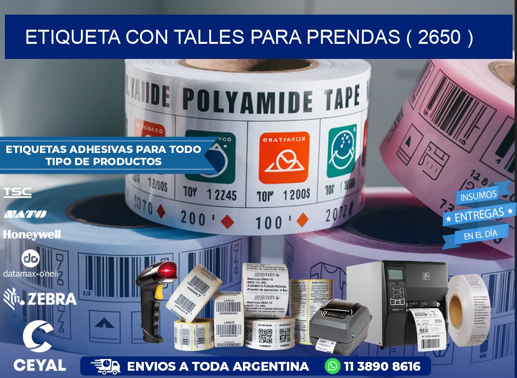 ETIQUETA CON TALLES PARA PRENDAS ( 2650 )