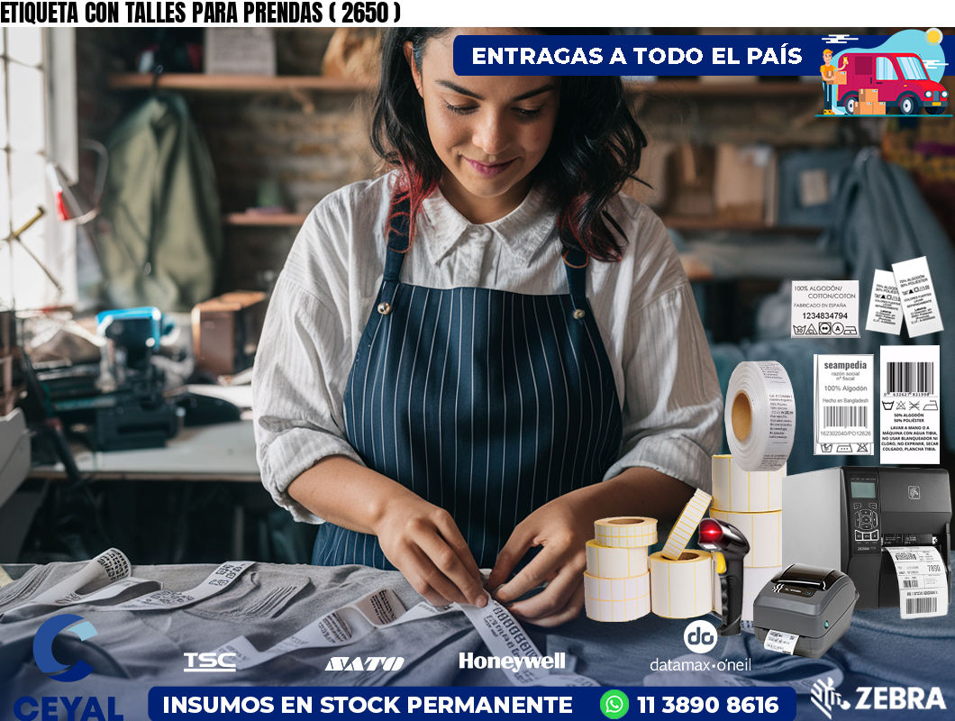 ETIQUETA CON TALLES PARA PRENDAS ( 2650 )