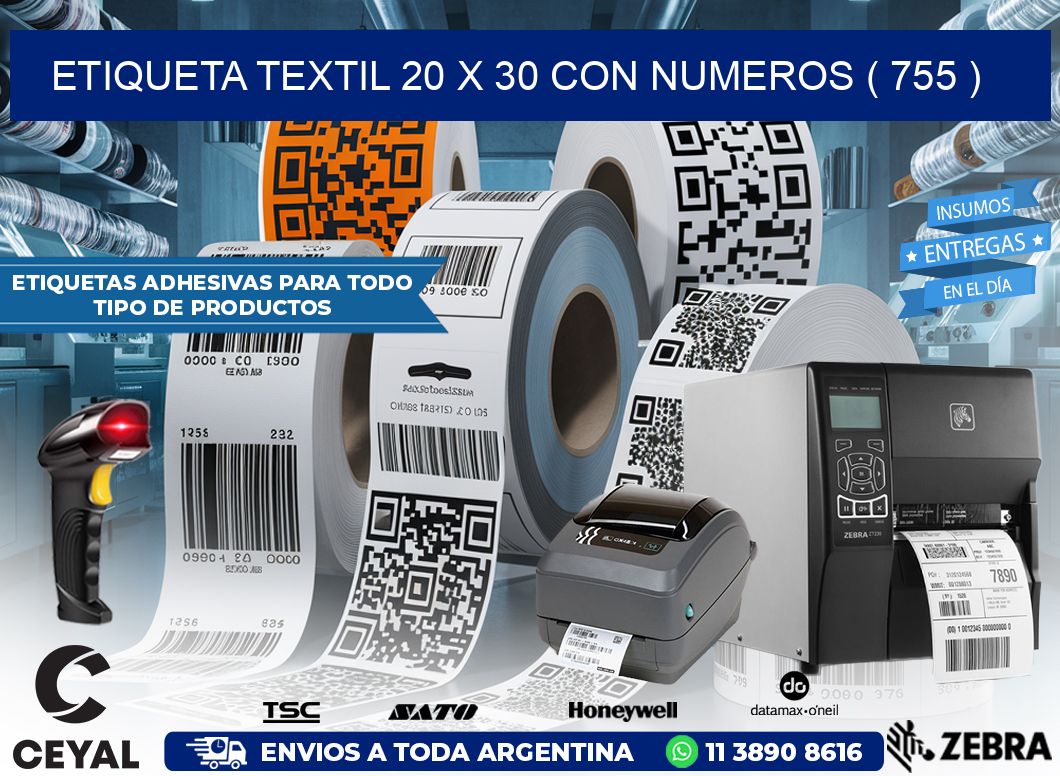 ETIQUETA TEXTIL 20 X 30 CON NUMEROS ( 755 )