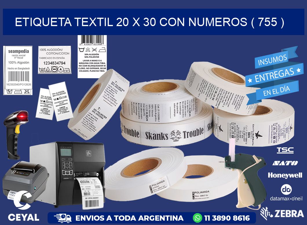 ETIQUETA TEXTIL 20 X 30 CON NUMEROS ( 755 )