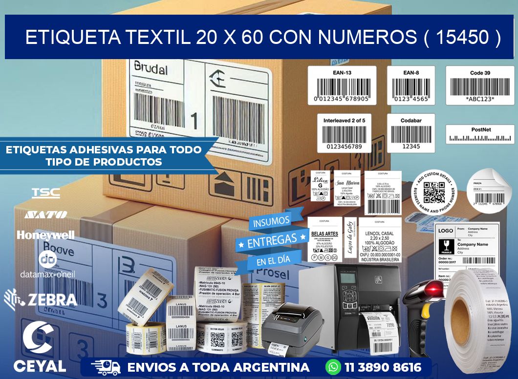 ETIQUETA TEXTIL 20 X 60 CON NUMEROS ( 15450 )