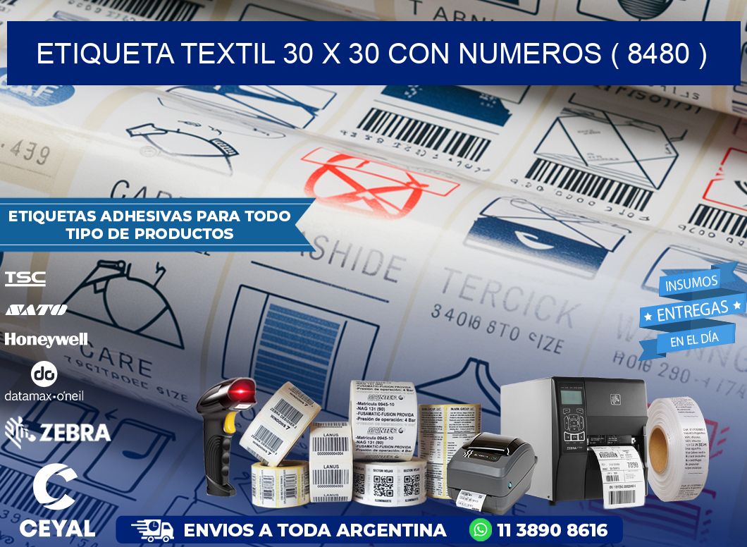 ETIQUETA TEXTIL 30 X 30 CON NUMEROS ( 8480 )