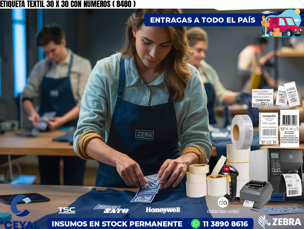 ETIQUETA TEXTIL 30 X 30 CON NUMEROS ( 8480 )