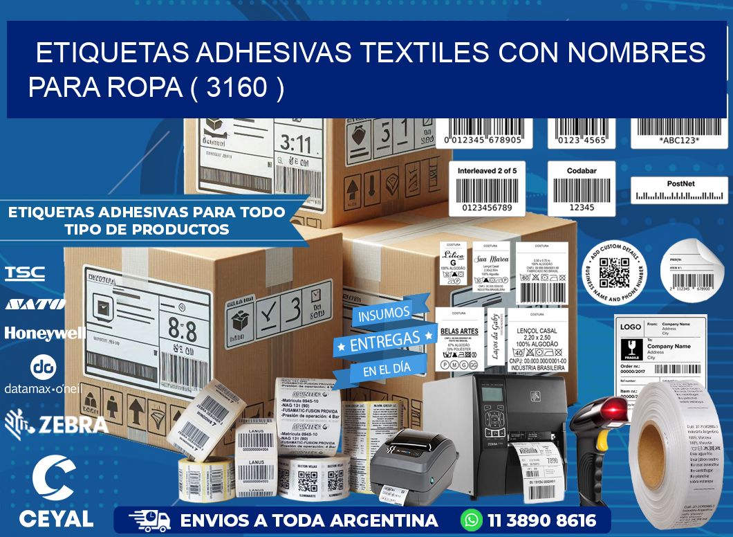 ETIQUETAS ADHESIVAS TEXTILES CON NOMBRES PARA ROPA ( 3160 )