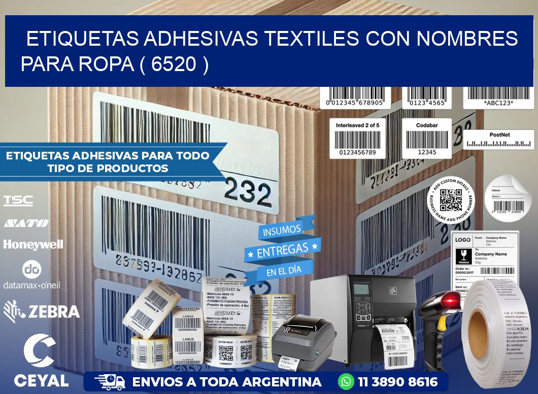 ETIQUETAS ADHESIVAS TEXTILES CON NOMBRES PARA ROPA ( 6520 )