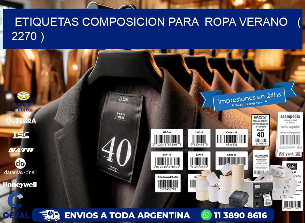 ETIQUETAS COMPOSICION PARA  ROPA VERANO   ( 2270 )