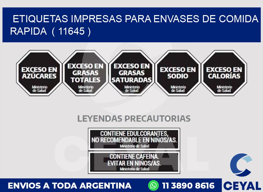 ETIQUETAS IMPRESAS PARA ENVASES DE COMIDA RAPIDA  ( 11645 )