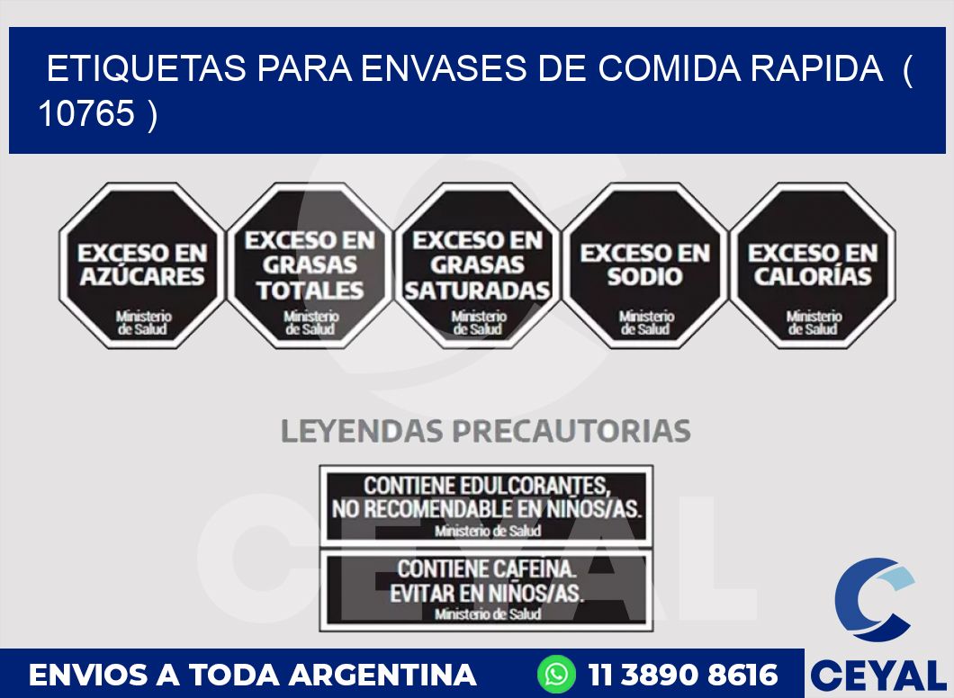 ETIQUETAS PARA ENVASES DE COMIDA RAPIDA  ( 10765 )