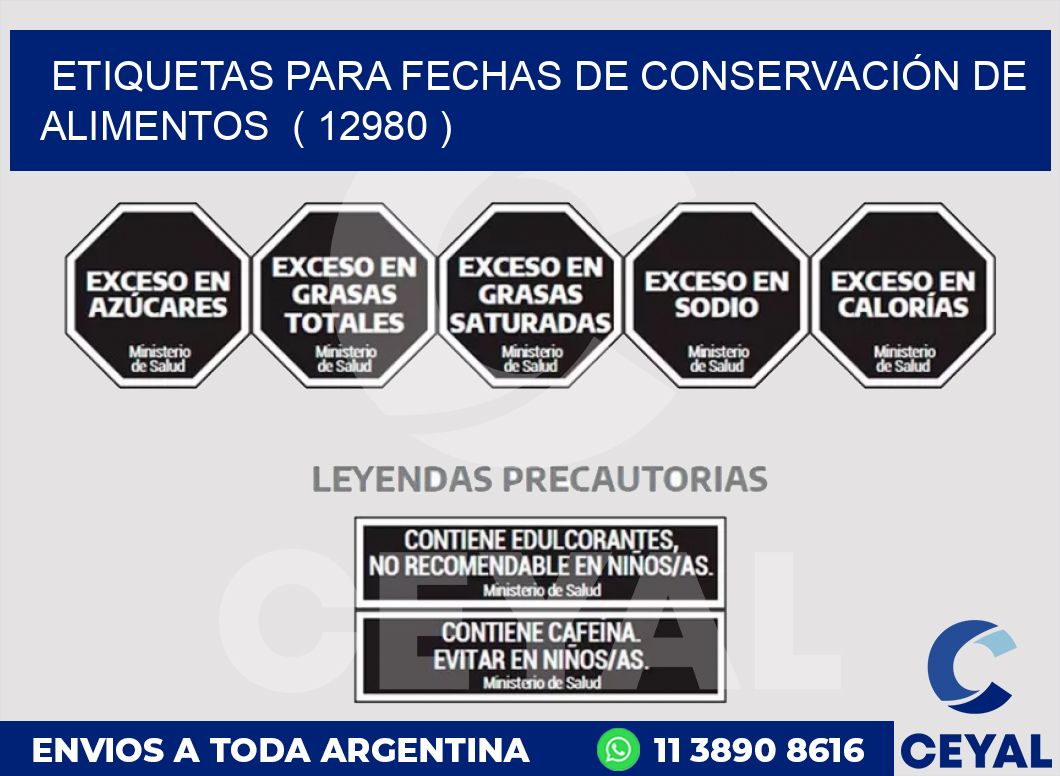ETIQUETAS PARA FECHAS DE CONSERVACIÓN DE ALIMENTOS  ( 12980 )