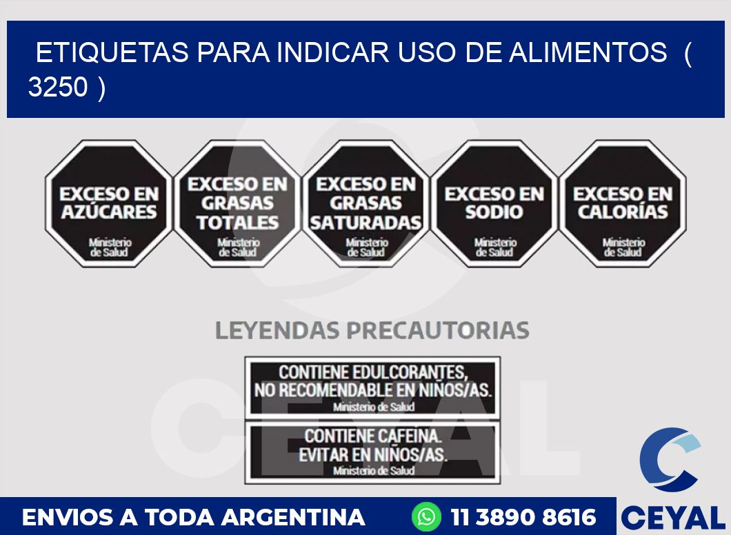 ETIQUETAS PARA INDICAR USO DE ALIMENTOS  ( 3250 )