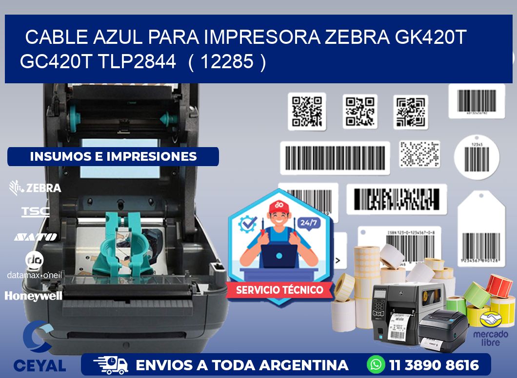 cable azul para impresora zebra GK420T GC420T TLP2844  ( 12285 )