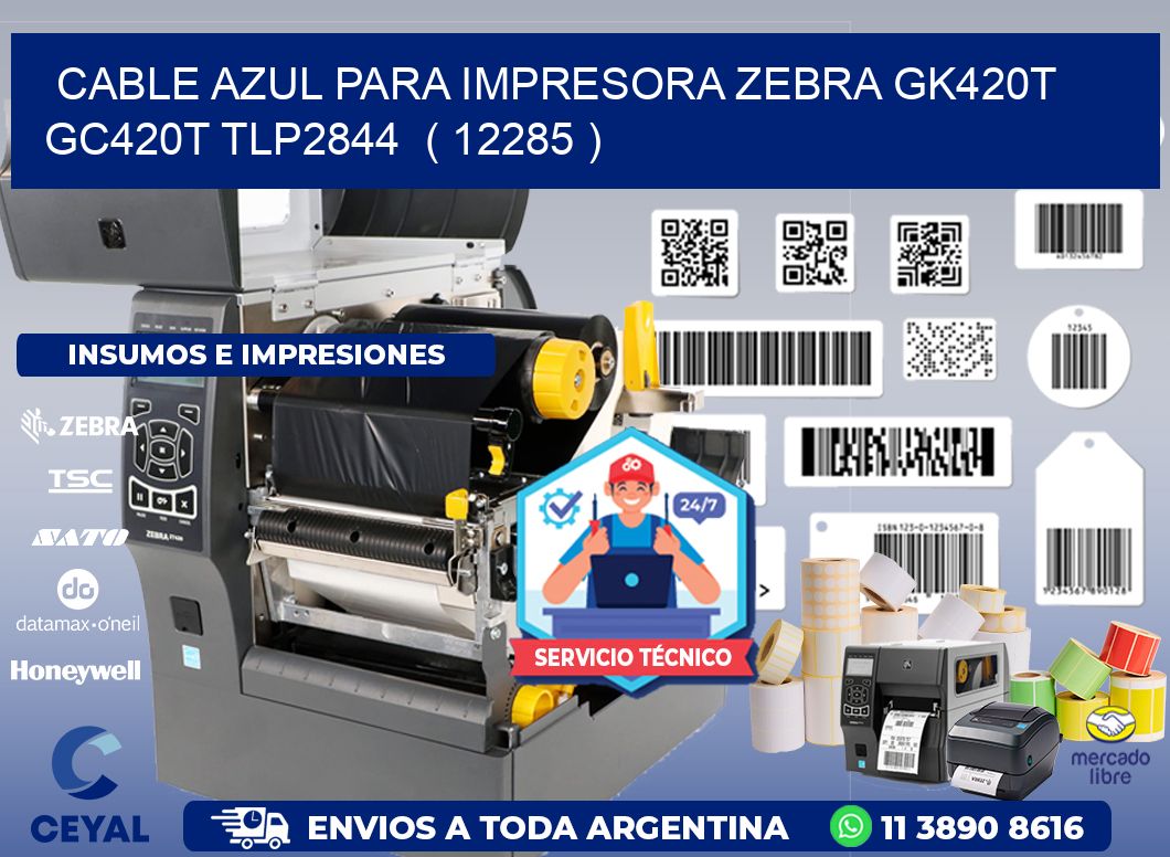 cable azul para impresora zebra GK420T GC420T TLP2844  ( 12285 )