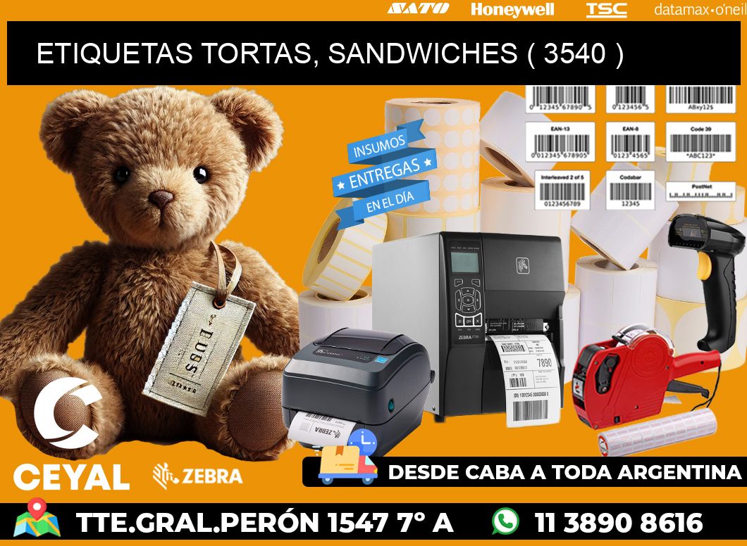 ETIQUETAS TORTAS, SANDWICHES ( 3540 )
