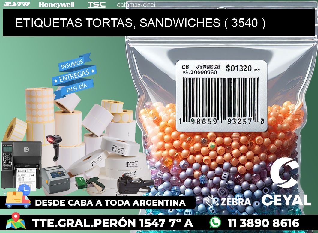 ETIQUETAS TORTAS, SANDWICHES ( 3540 )