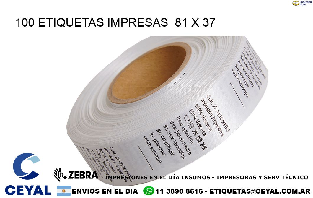 100 ETIQUETAS IMPRESAS  81 x 37