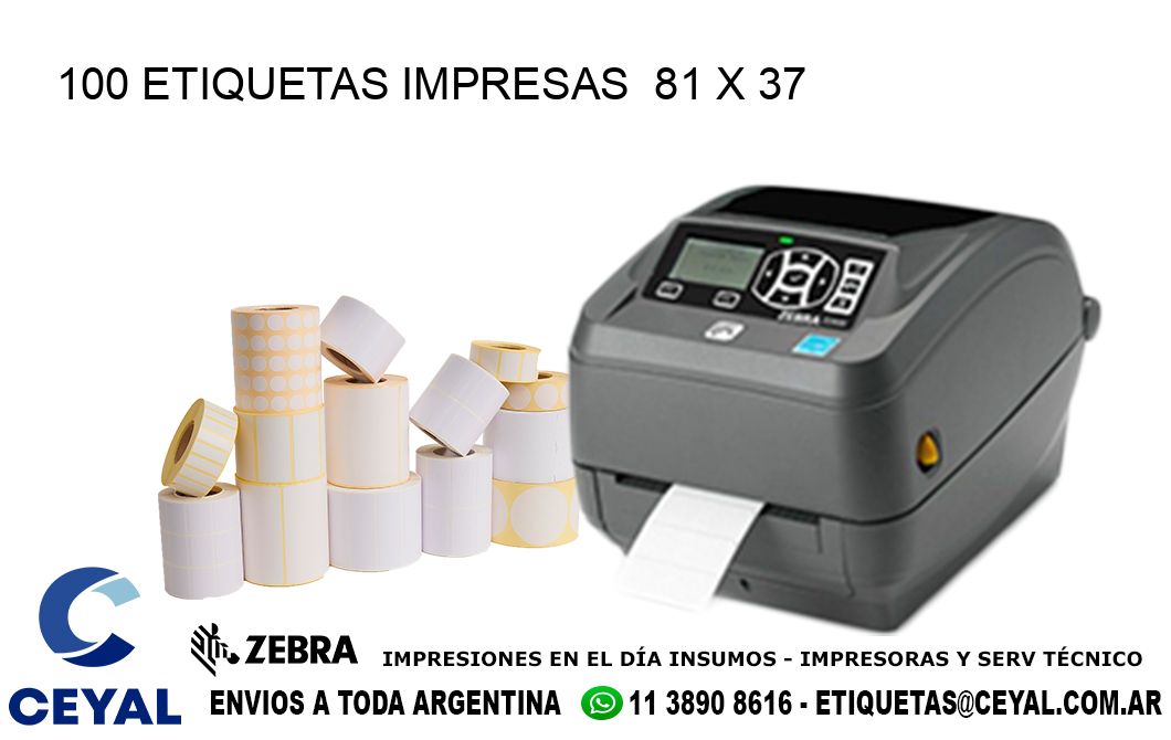 100 ETIQUETAS IMPRESAS  81 x 37