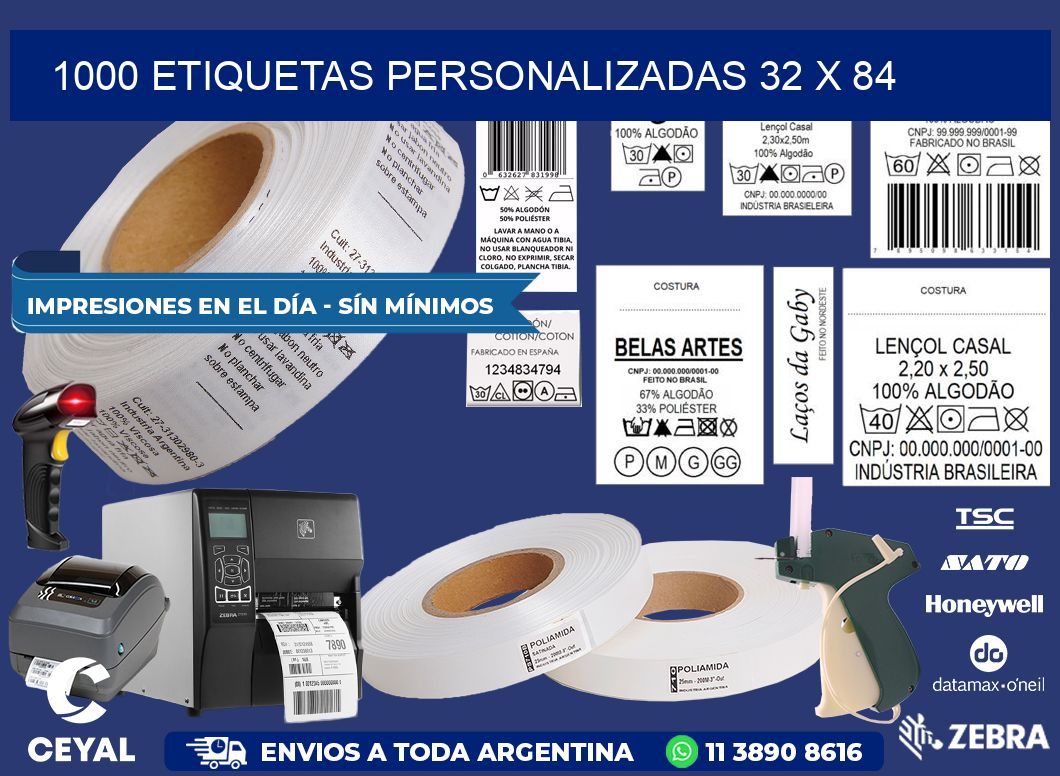 1000 ETIQUETAS PERSONALIZADAS 32 x 84