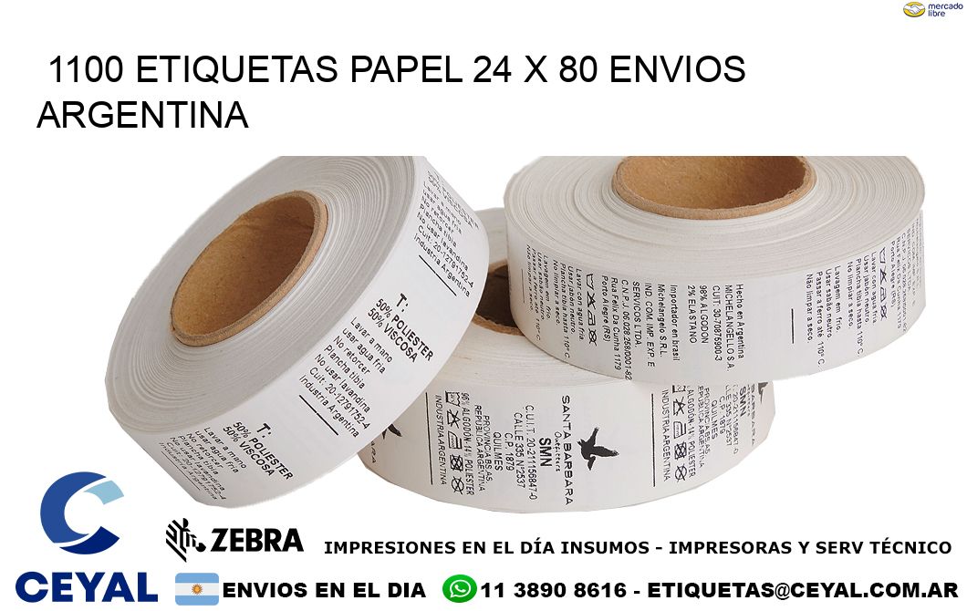 1100 ETIQUETAS PAPEL 24 x 80 ENVIOS ARGENTINA